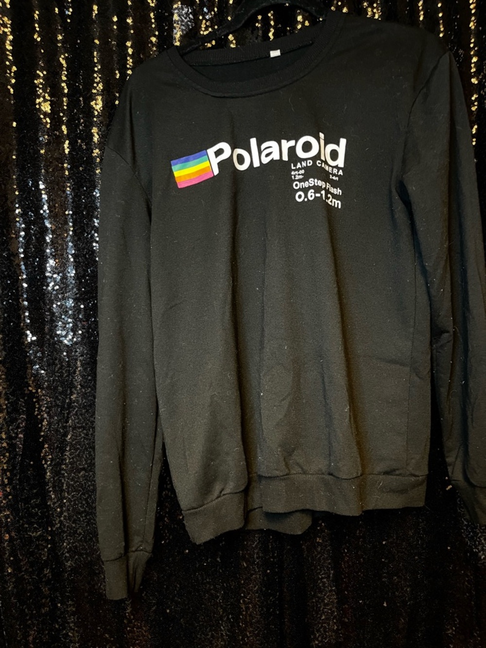 Polaroid Black Crewneck Sweatshirt with Rainbow Logo